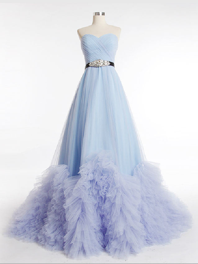 Strapless Sky Blue Tulle A-line Princess Formal Evening Dress – JoJo Shop