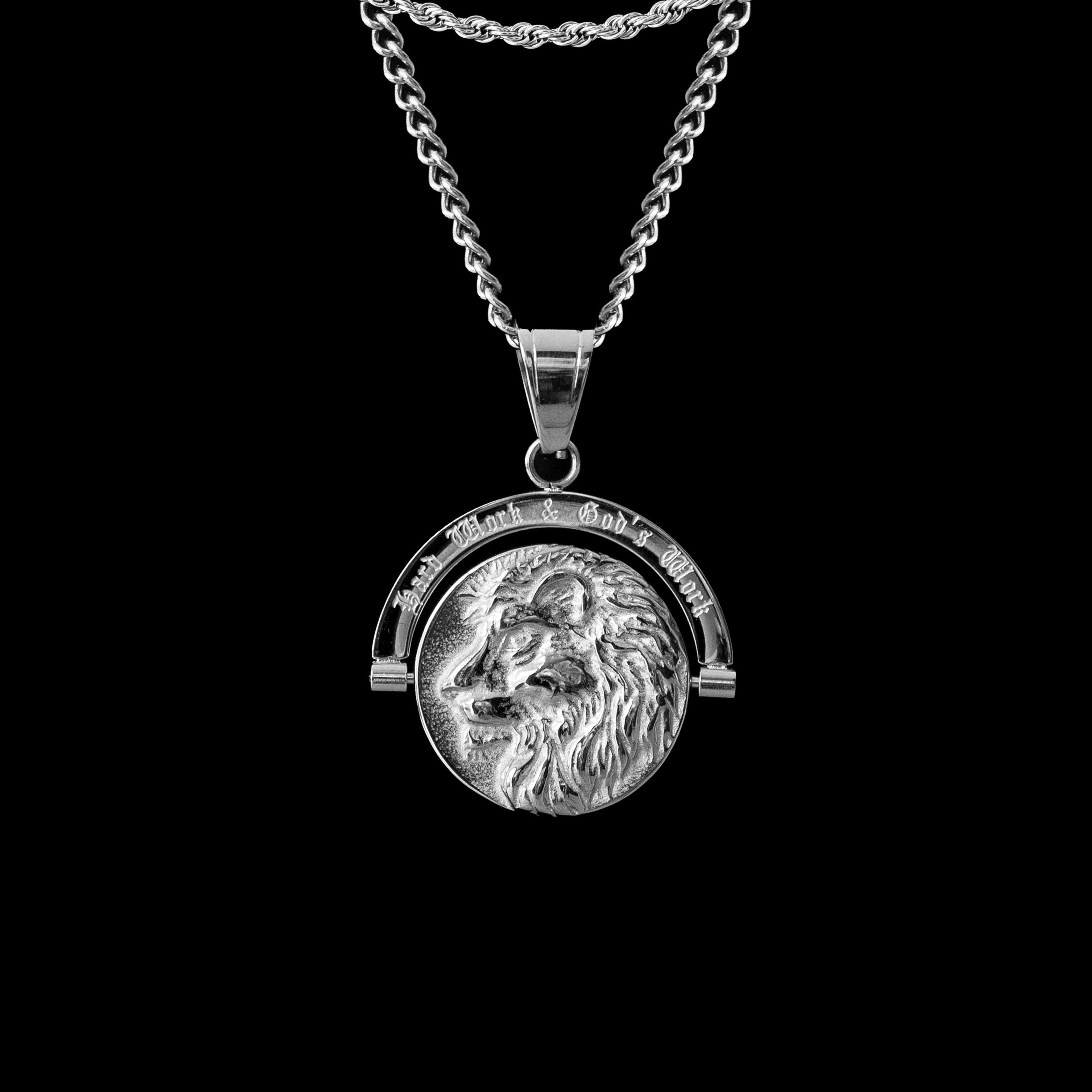 Lion's Prayer - Double Sided Pendant ( Silver ) - HumblerCo