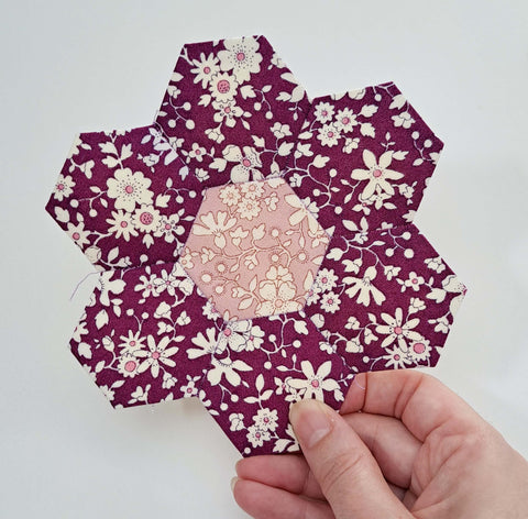english paper pieced flower using liberty of london quilting cottons