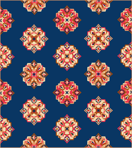 Nesting phoenix throw quilt featuring kona's colour of the year, crush, on a dark blue background. 