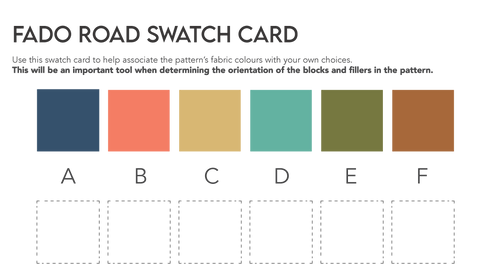 example of swatch card used for the fado road quilt pattern