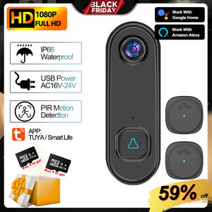 TUYA Video Doorbell Outdoor WIFI 1080P HD AC Power Phone Door Bell Cam Security Video Intercom IR Night Vision Smart Home Alexa - Things Wiz - Door Bell Alexa