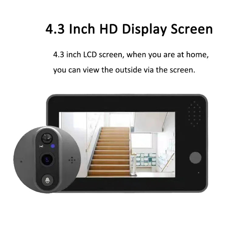 Tuya Smart 1080P WiFi Door Bell Peephole Camera Viewer Home Security Two-way Audio Night Vision 4.3' FHD Video Doorbell Camera