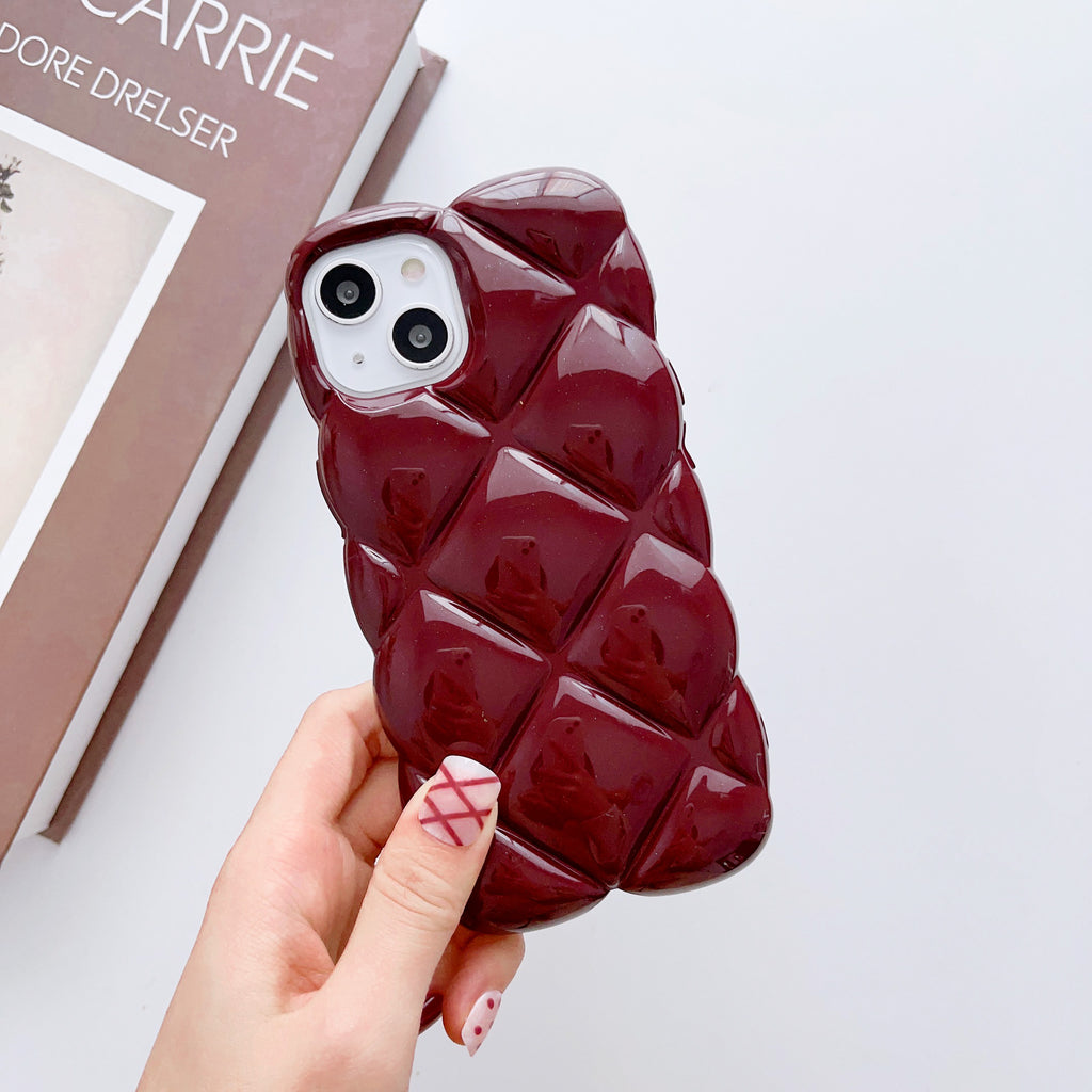 Holographic Puffer Checkered Style Silicon Case for iPhone ( Marsala )