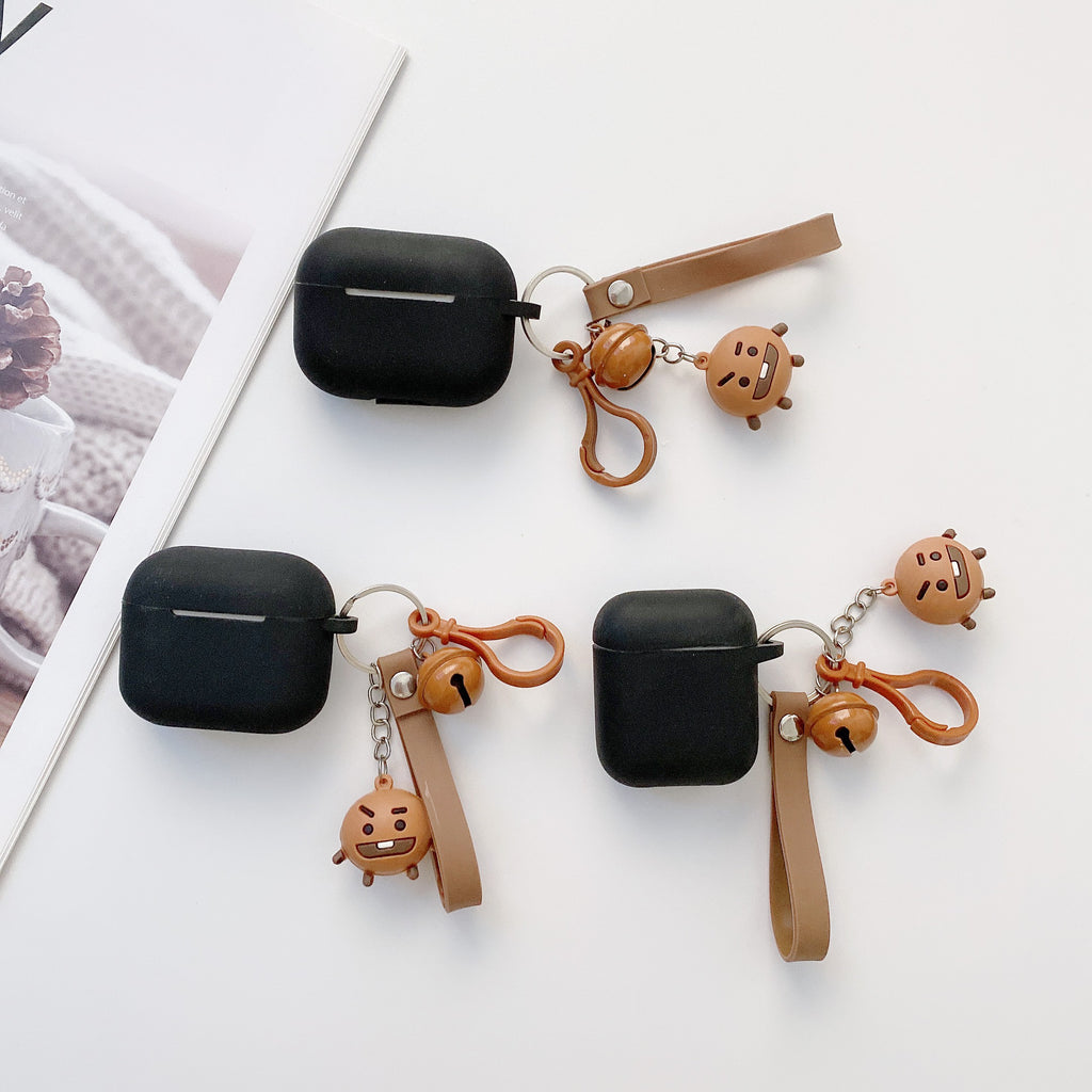 Black Silicon Airpod Case With Cute Shooky Anti Fall Charm