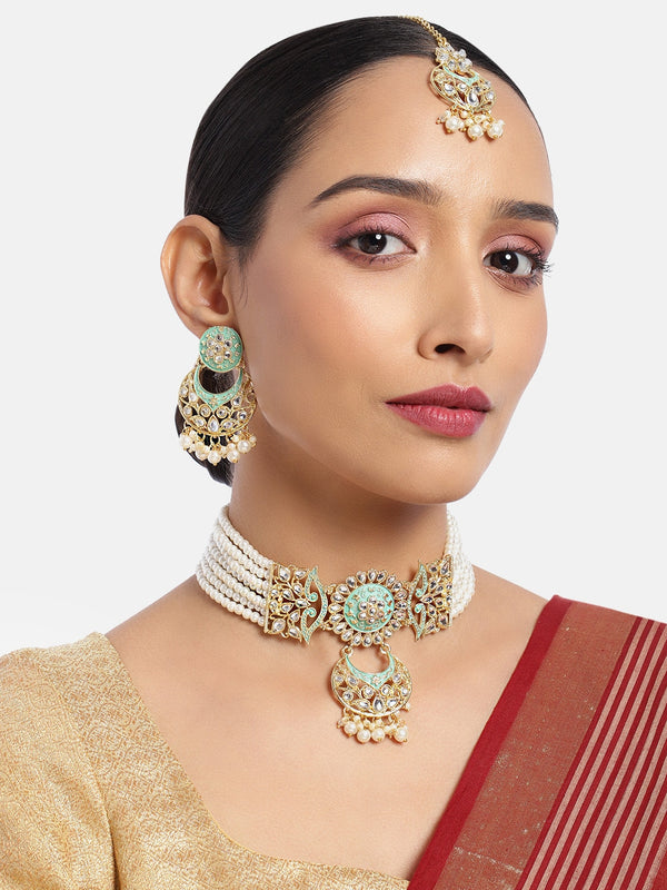 Polki Kundan Beaded Choker Necklace Set