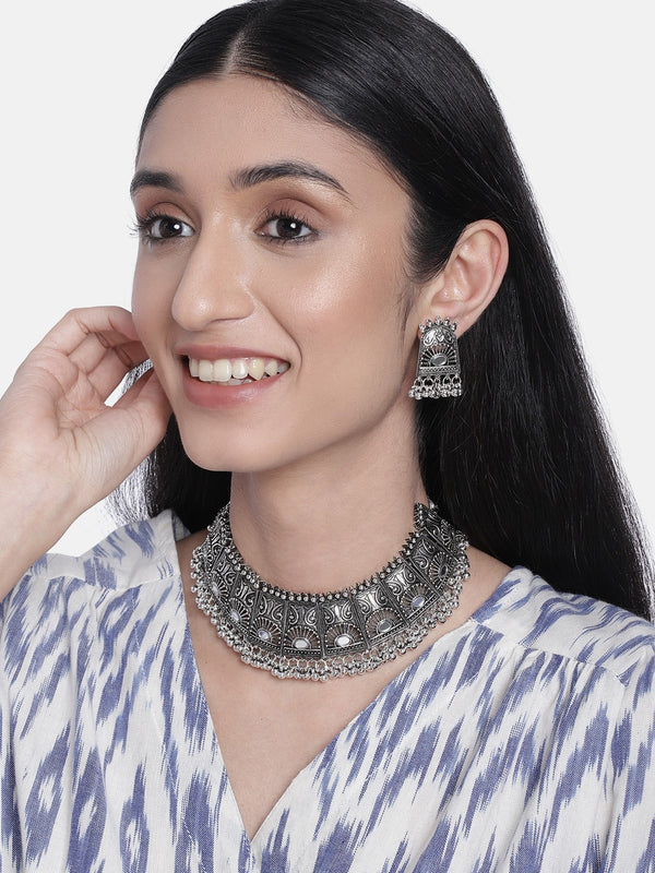 Designer Oxidised German Silver Plated Navratri Garba Necklace Set with  Matching Earring for Girls / Women – alltrend.in