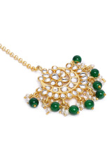 18K Gold Plated Ethnic Matte Finish Traditional Kundan Studded Maang Tikka with Pearls for Women/Girls