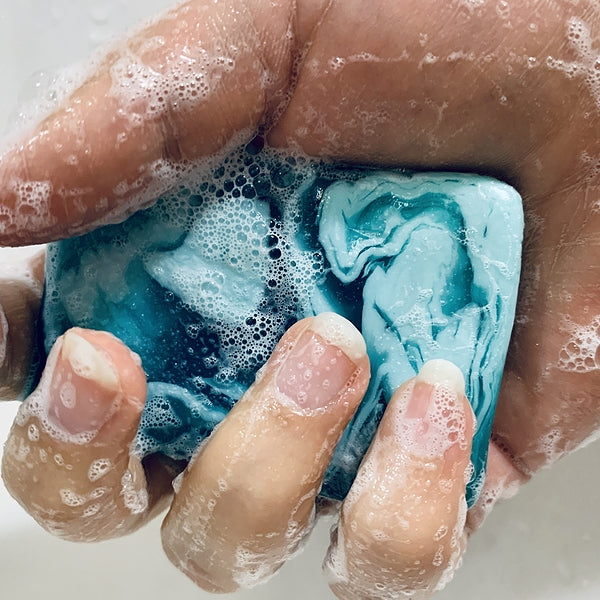 Blue Soap In Sudsy Hand Washing