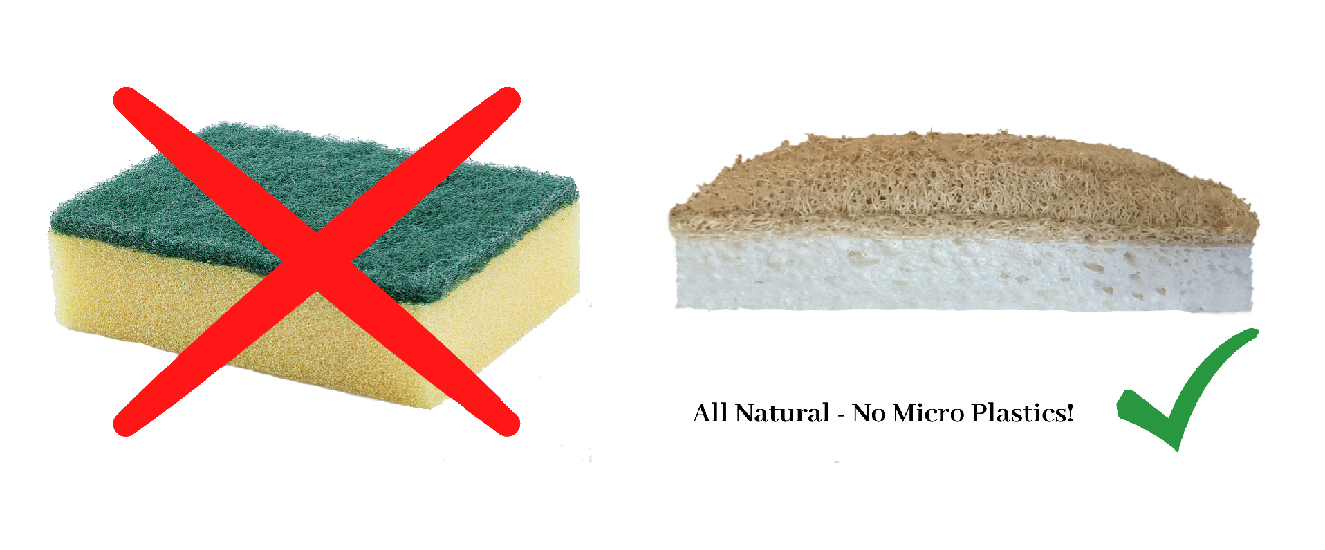 zero waste sponge compared to plastic green & yellow sponge