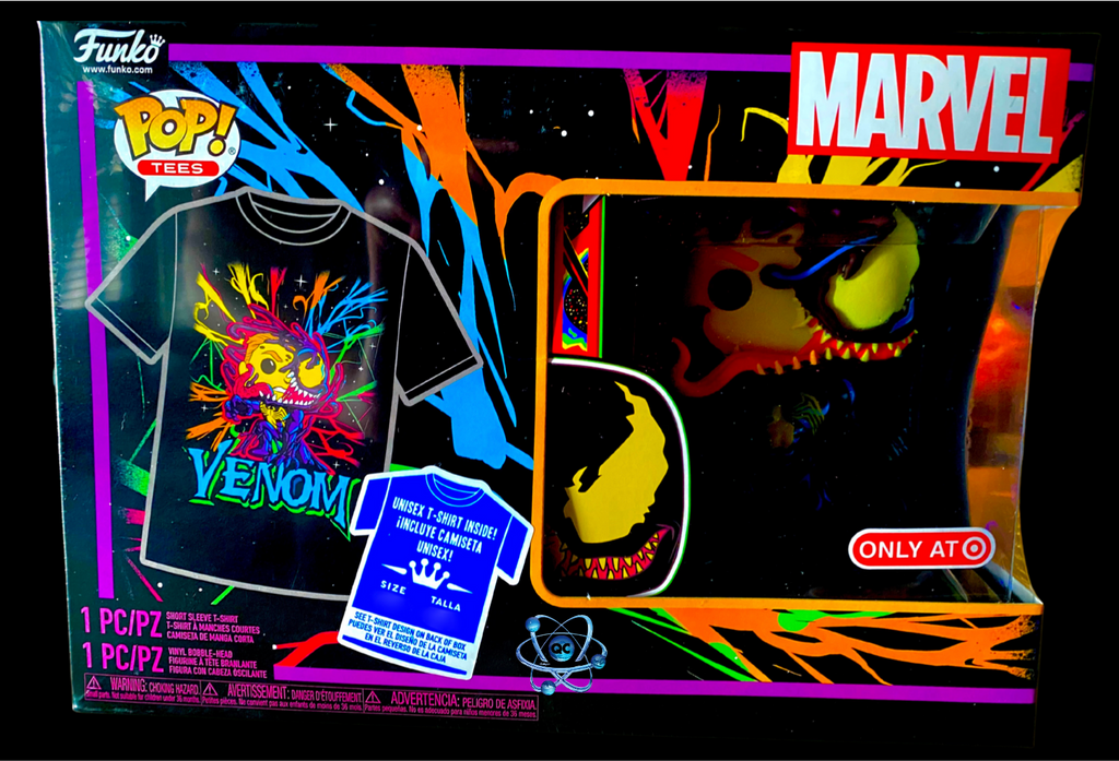 funko venom eddie brock blacklight pop and tee