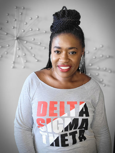 DELTA SIGMA THETA OFF THE SHOULDER 3/4 SLEEVE FRENCH TERRY TEE
