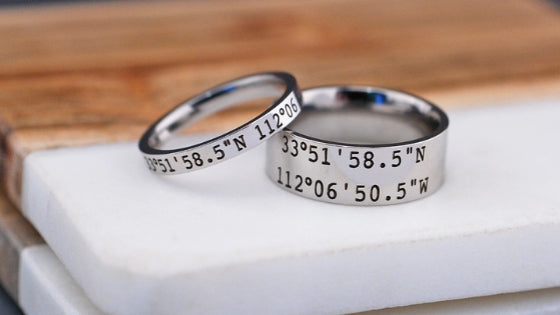 Latitude Longitude Rings in 3mm and 8mm