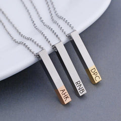 personalized initials bar necklace in gold, rose gold, and stainless steel finishes