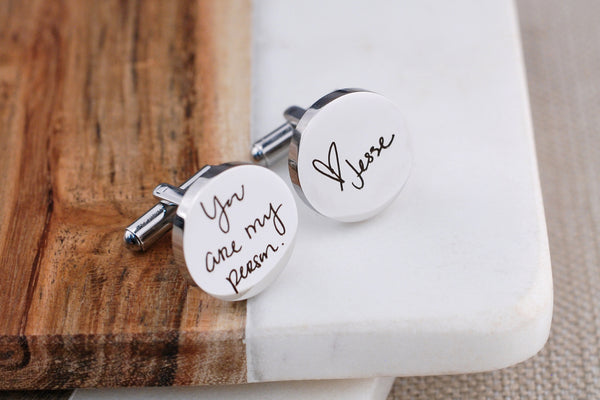 Groom Gift - Custom Handwriting Cufflinks - Engraved with “You are my person”
