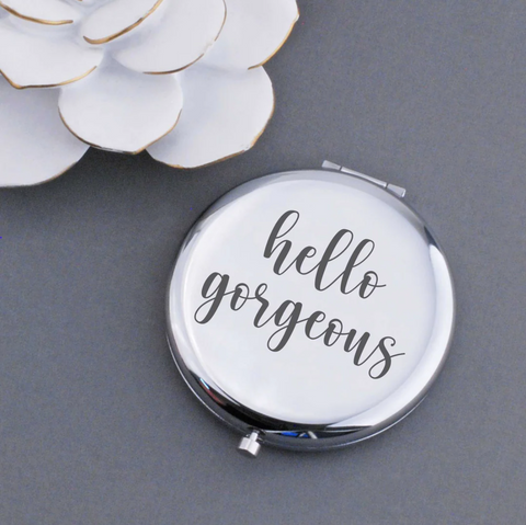 Hello Gorgeous Pocket Mirror in Silver