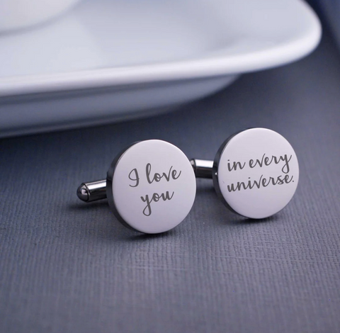 cufflinks engraved with I love you in every universe