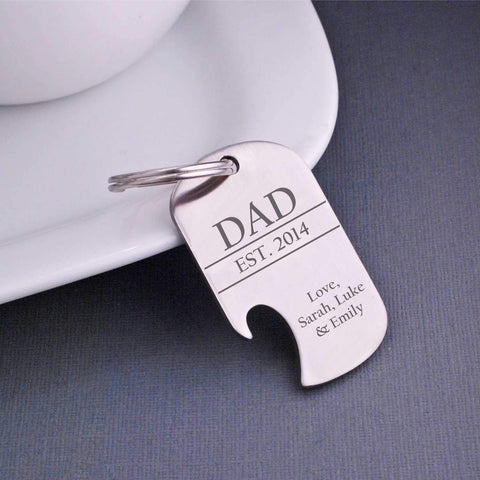 Dad with Year - Dog Tag Bottle Opener Customized Keychain engraved by Love Georgie