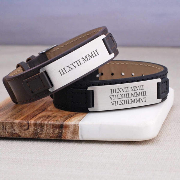 Groom Gift - Leather Bracelet - Roman Numerals