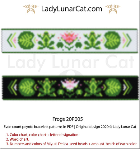 Even count peyote bracelet pattern for beading Frogs 20P005 by Lady Lunar Cat