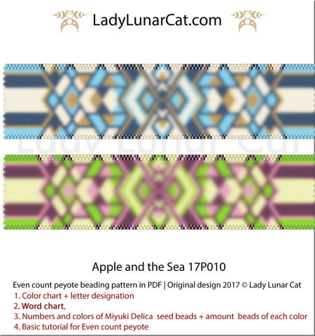 Even count peyote bracelet pattern for beading Apple and the Sea 17P010 by Lady Lunar Cat