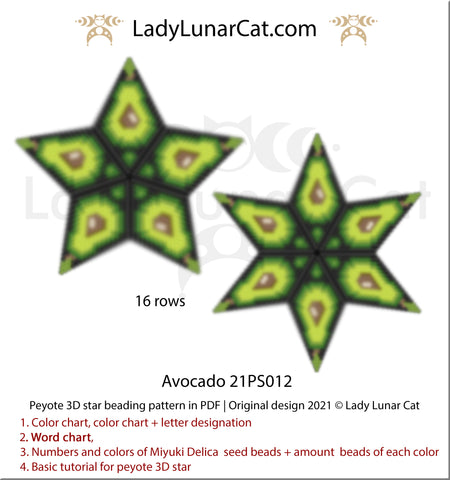 Beaded star pattern - Avocado 21PS012 by Lady Lunar Cat | 3d peyote star