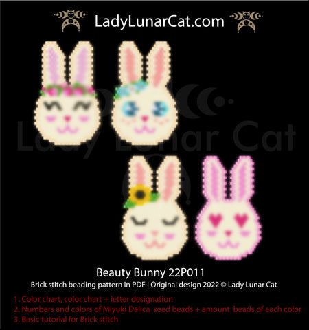 Brick stitch beading pattern Beauty Bunny 22P011 by Lady Lunar Cat