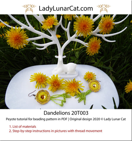 Beading tutorial peyote hexagon Dandelions 20T003 Step by step by Lady Lunar Cat