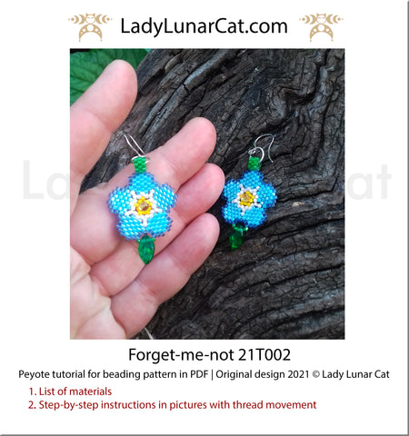 Beading tutorial peyote Forget-me-not 21T002 Step by step by Lady Lunar Cat