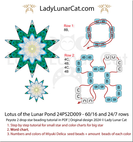 Peyote 2 drop star pattern for beading - Lupine and clematis 56/15 rows and 24/7 rows (Suitable for beginners)) (Copy) LadyLunarCat