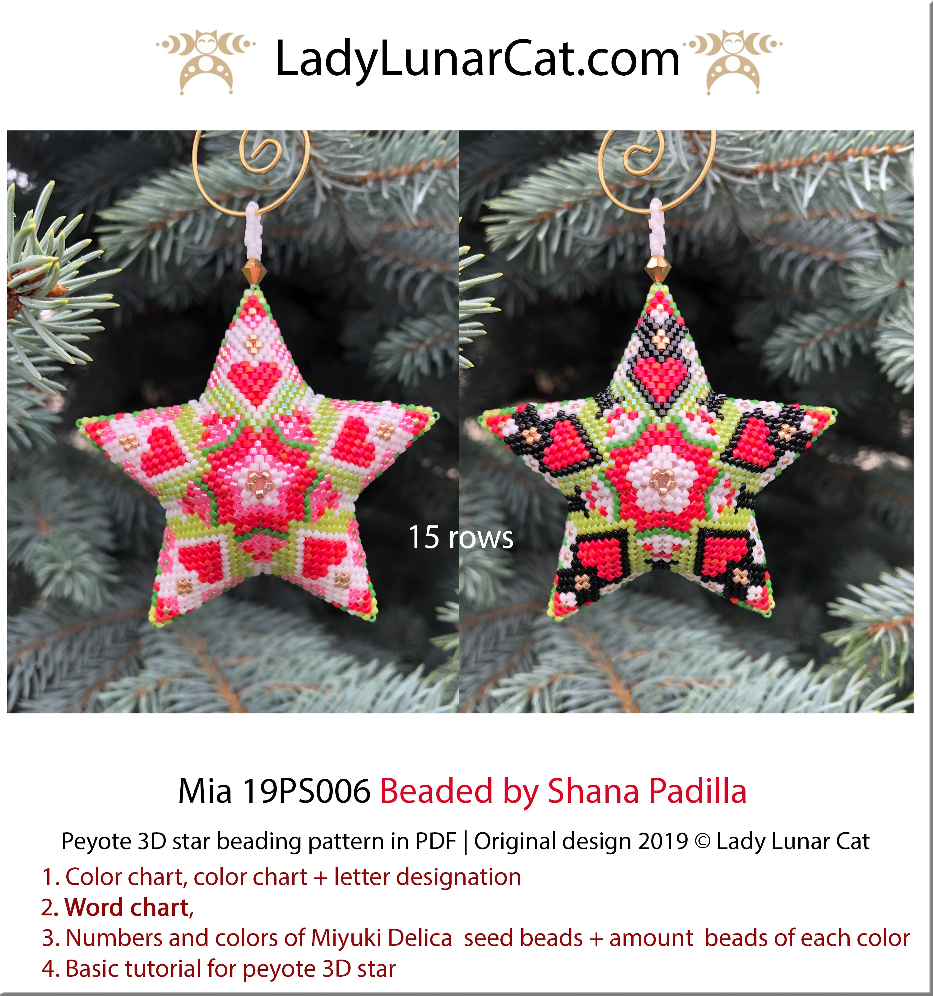 Beaded star pattern for beadweaving Mia by Lady Lunar Cat