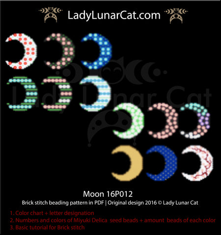 Brick stitch pattern for beading Moon 16P012 by Lady Lunar Cat design