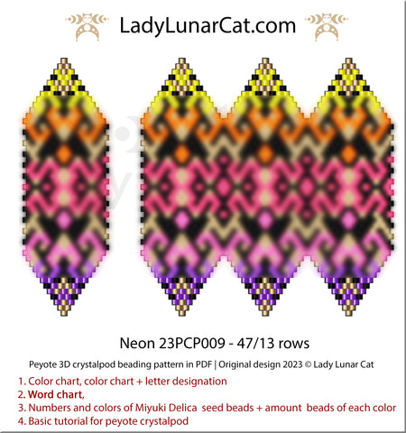 Peyote pod pattern for beading Neon 23PCP009 by Lady Lunar Cat