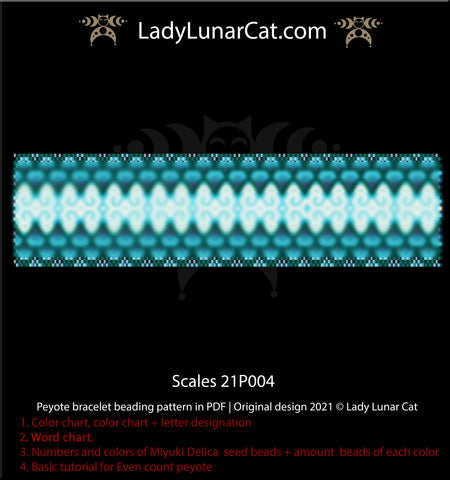 Even count peyote bracelet pattern for beading Scales 21P004 by Lady Lunar Cat