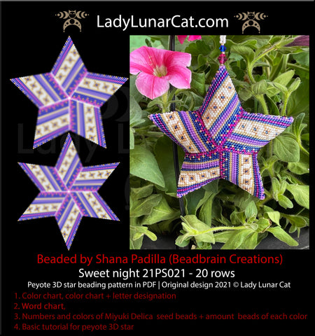 Beaded star pattern - Sweet night 21PS021 by Lady Lunar Cat | 3d peyote star