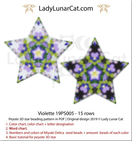 Peyote star patterns set - Violette 19PS005 by Lady Lunar Cat | Beading tutorial