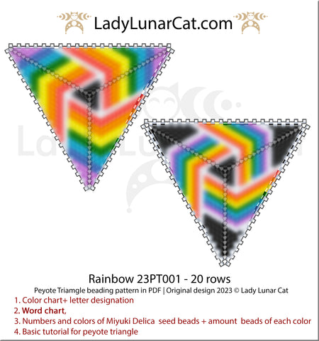 Peyote triangle pattern for beading  Rainbow 23PT001 by Lady Lunar Cat