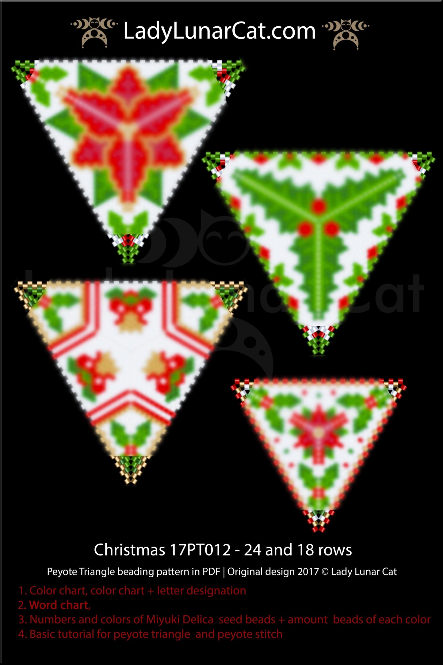 Peyote triangle pattern for beading Christmas 17PT012 LadyLunarCat
