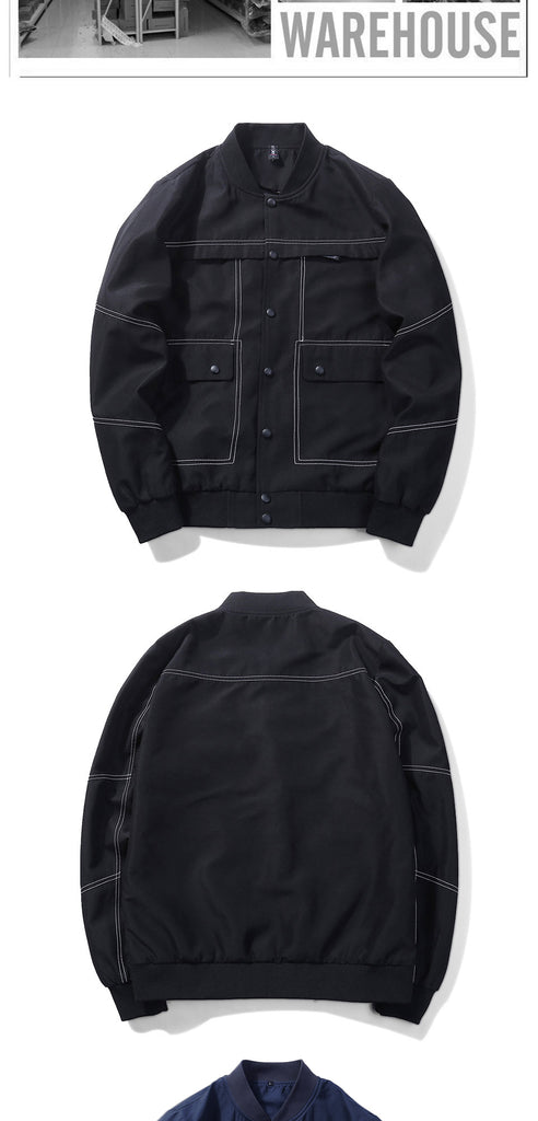 Navy Black Coat Stand Collar Jacket