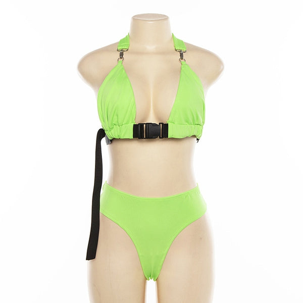 neon green buckle bikini