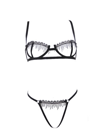 BH ouvert mit passendem String ouvert in schwarz handmade von fishbelly Lingerie Berlin