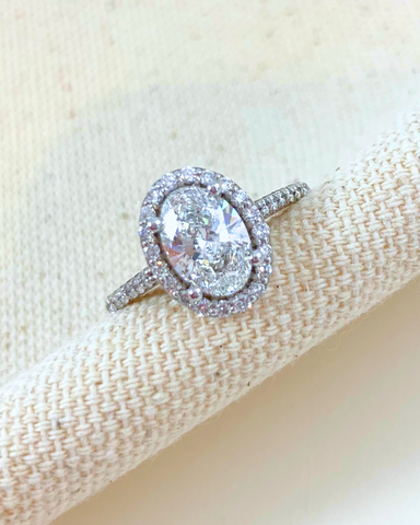 custom oval halo engagement ring