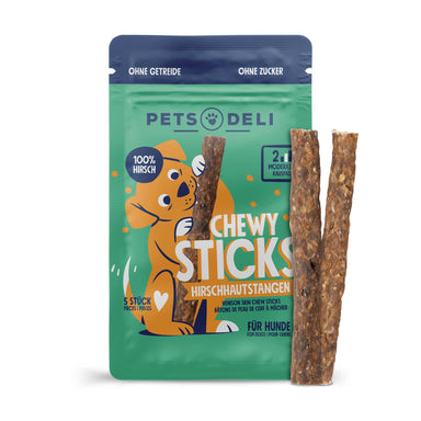 Snacks "Chewy Sticks" Hirschhaut Kaustangen für Hunde