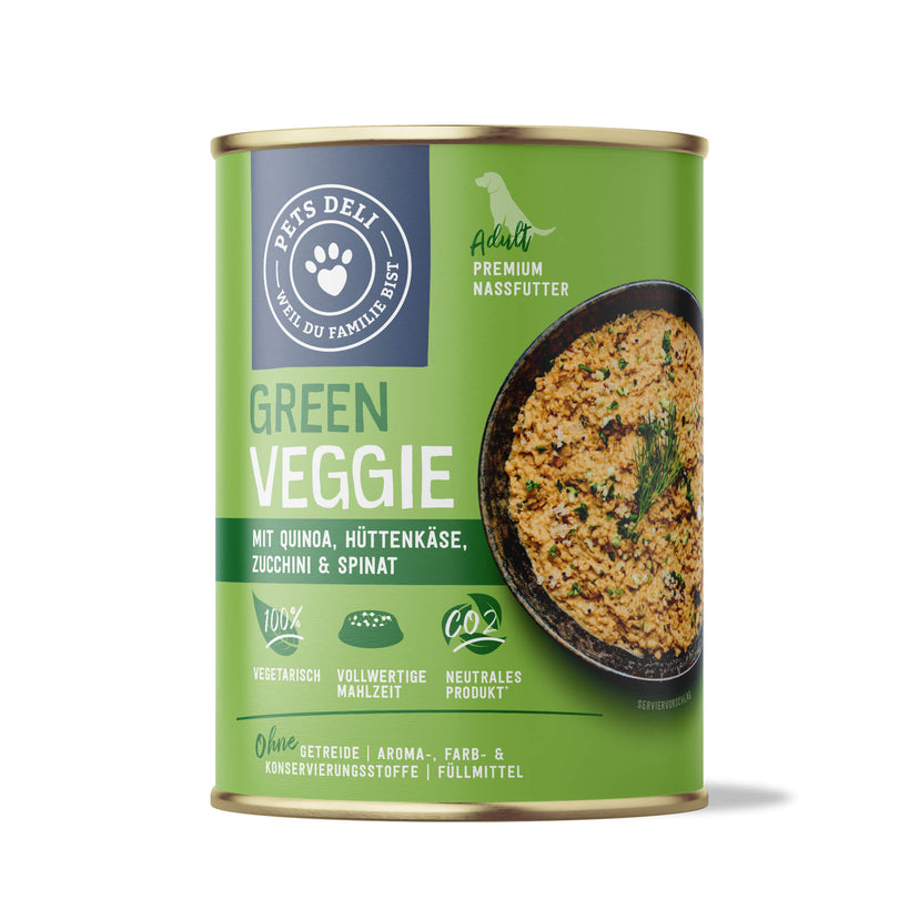 Nassfutter Green Veggie mit Hüttenkäse, Zucchini, Quinoa und Spinat für Hunde