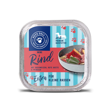 Nassfutter Mini Rind mit Buchweizen, Rote Beete, Pfirsich und Salbei für Hunde