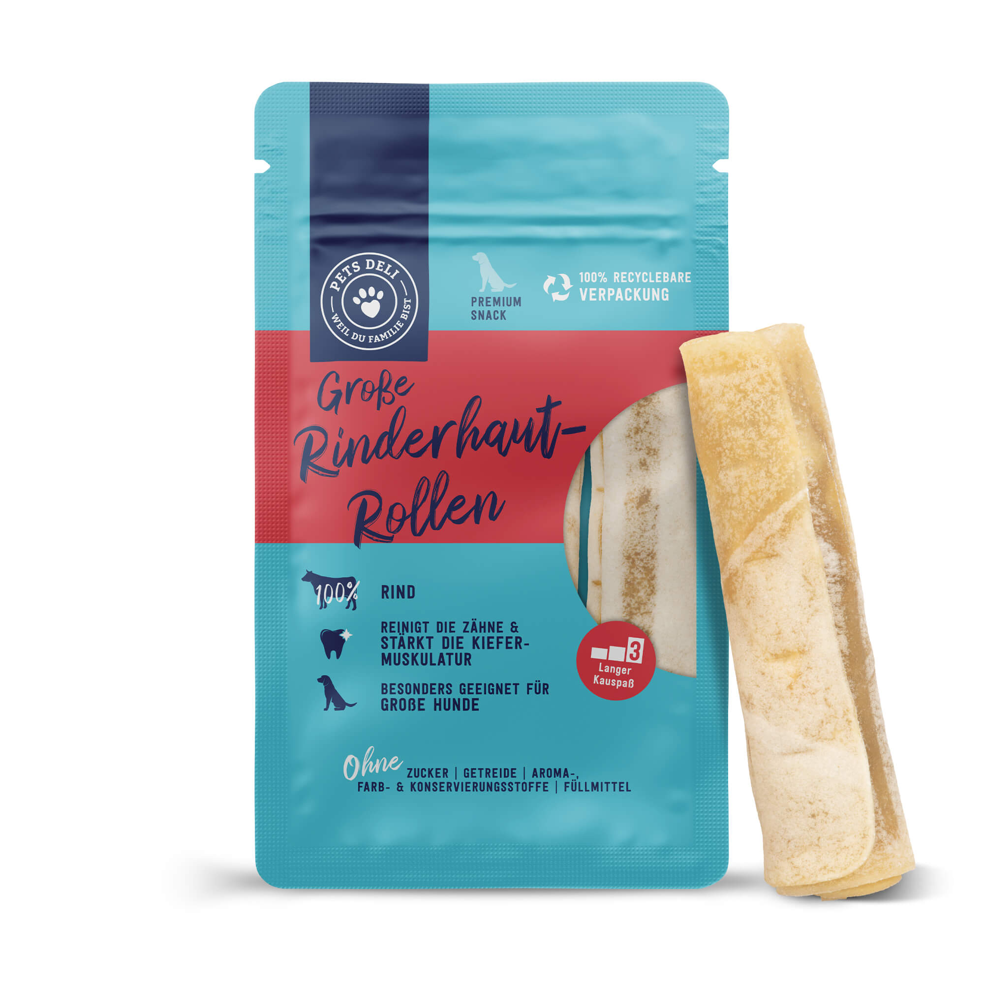 Snack Kausnack Kaurolle Rinderhaut groß für Hunde - 2 Stk.