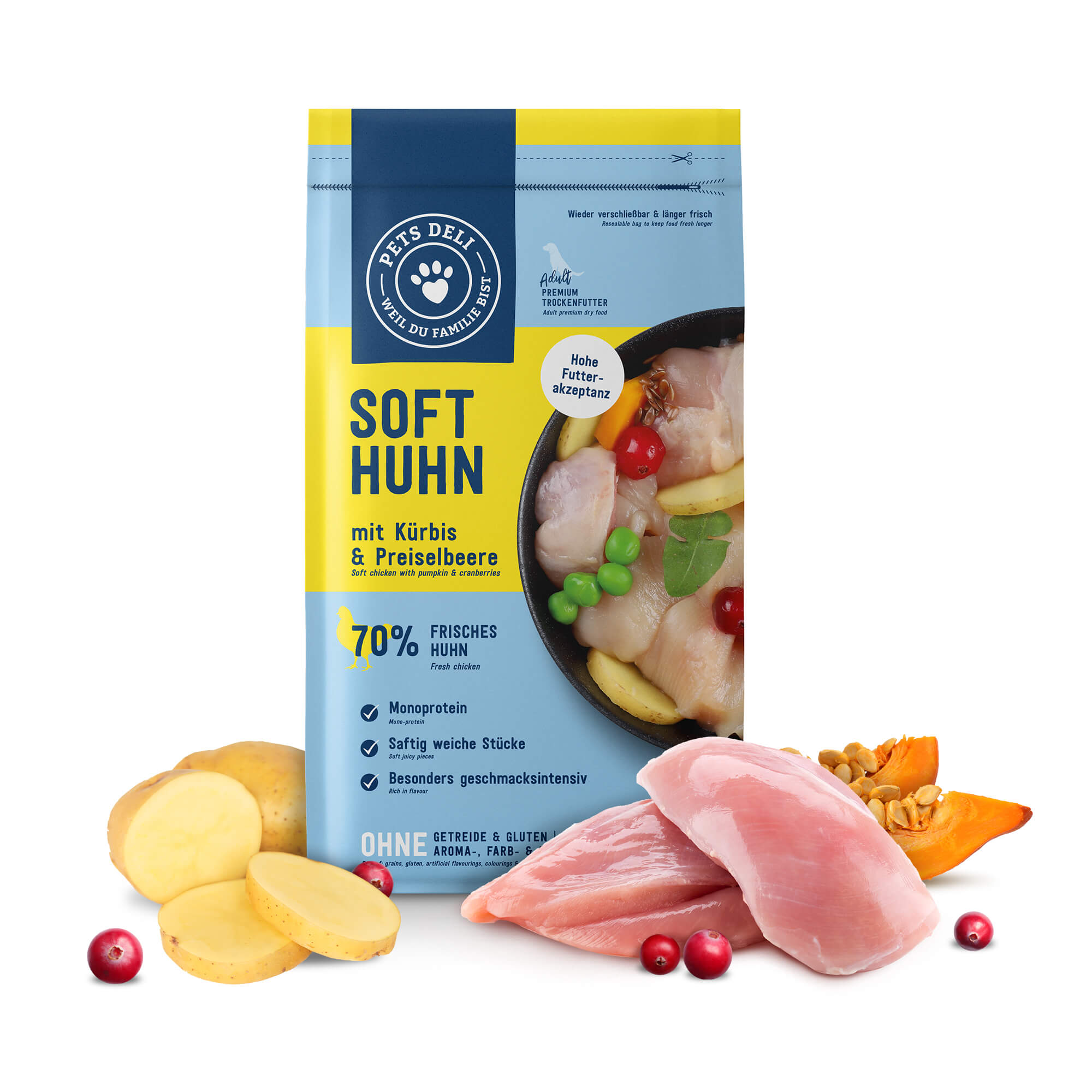 Trockenfutter Soft Huhn mit Kürbis & Preiselbeere für Hunde