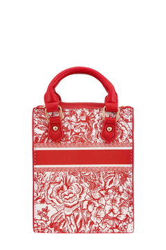 Vintage Print Mini Square Top Handle Bag (Red)