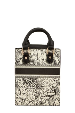 Vintage Print Mini Square Top Handle Bag (Black)