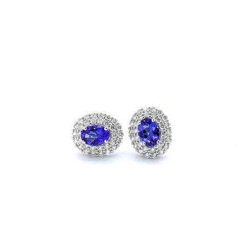 9ct White Gold Diamond & Tanzanite Halo Stud Earrings | Buy Online | Free  Insured UK Delivery